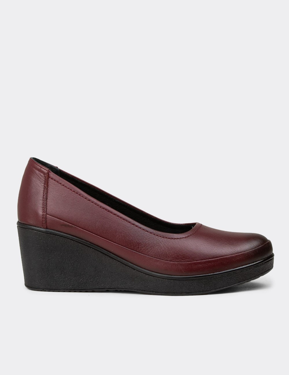 Women's Burgundy Leather Wedge Loafers - N6002ZBRDC01