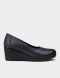 Women's Navy Leather Wedge Loafers