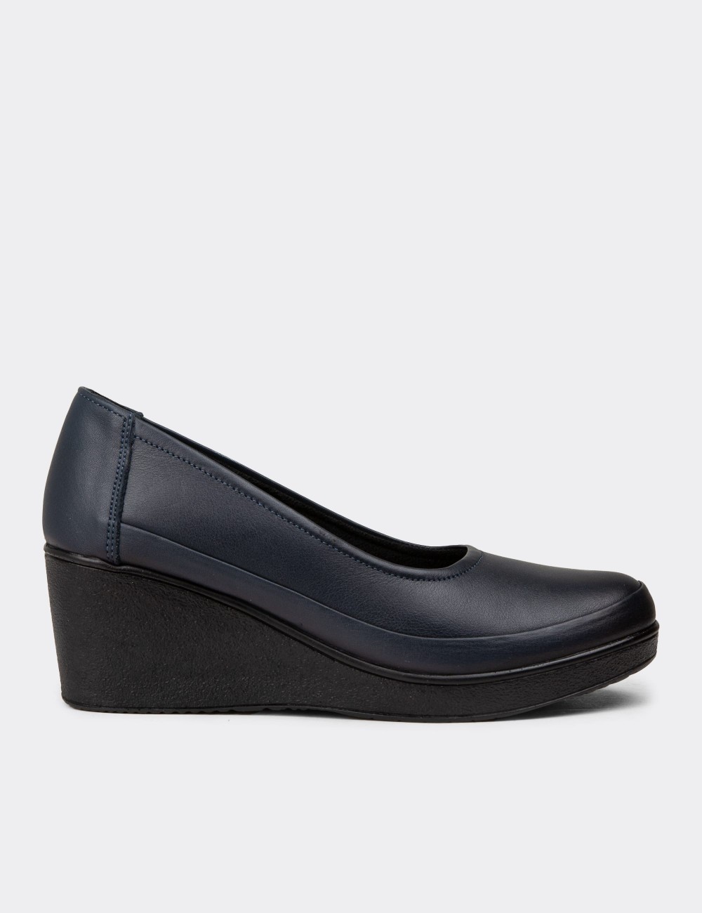 Women's Navy Leather Wedge Loafers - N6002ZLCVC01
