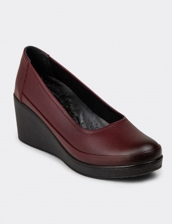 Women's Burgundy Leather Wedge Loafers