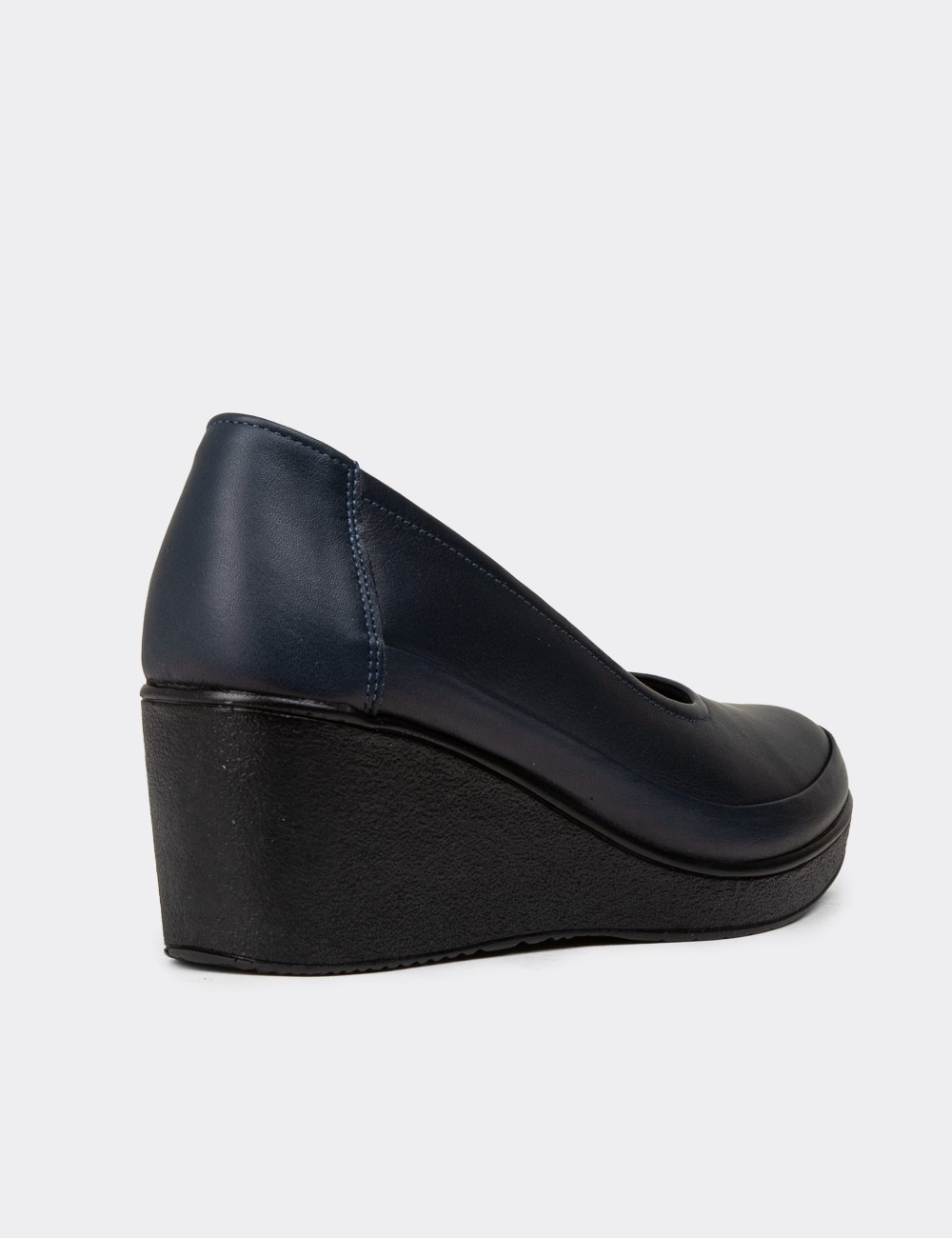 Women's Navy Leather Wedge Loafers - N6002ZLCVC01