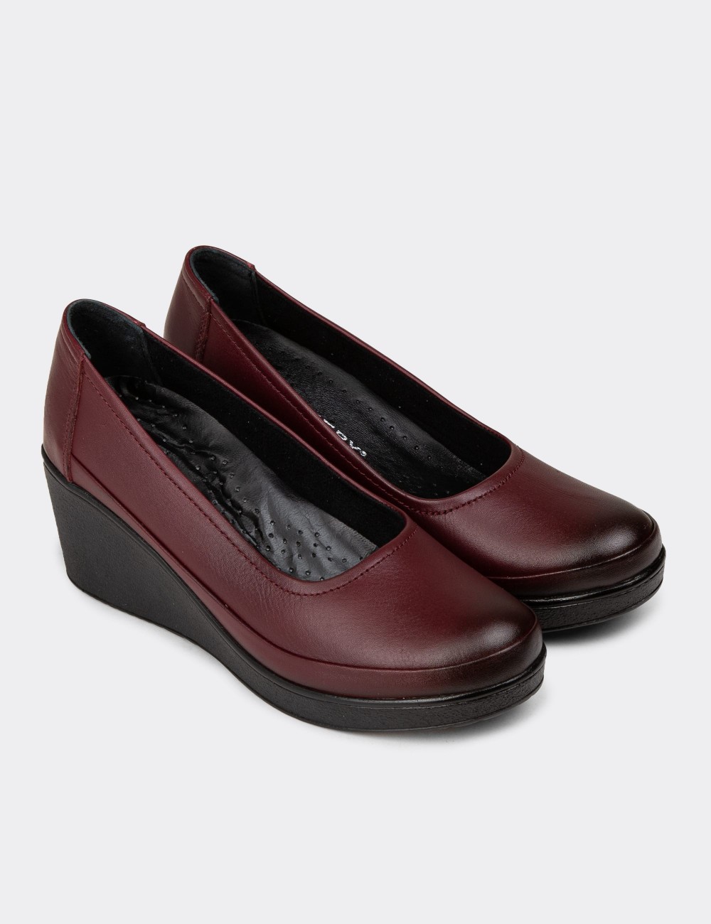 Women's Burgundy Leather Wedge Loafers - N6002ZBRDC01