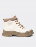 Women's Beige Glossy Boots