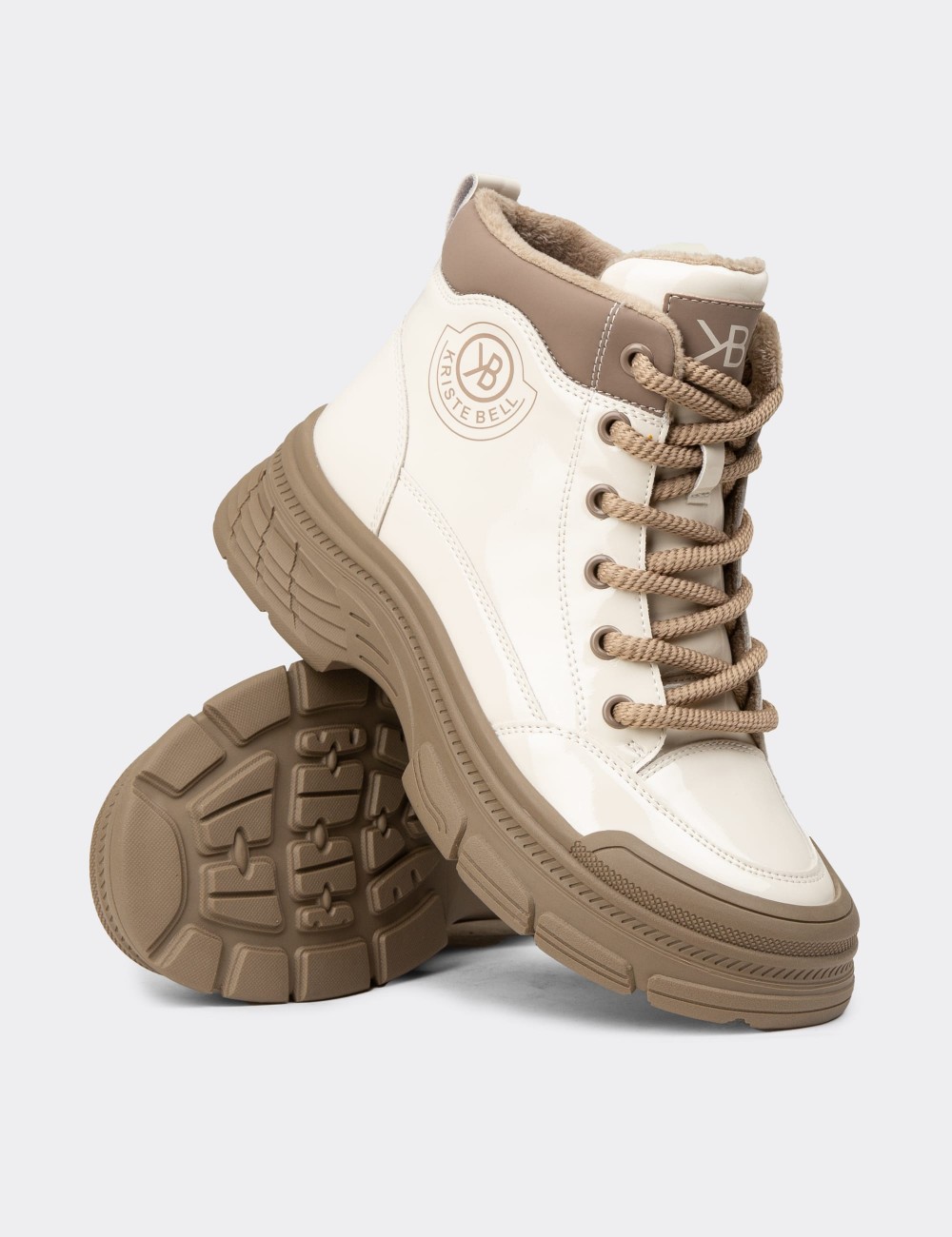 Women's Beige Glossy Boots - K2014ZBEJC01