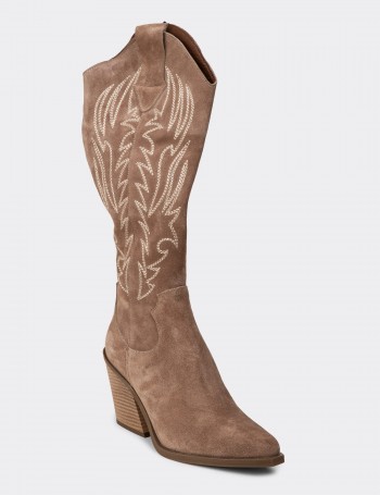 Women's Sandstone Suede Western Leather Boots