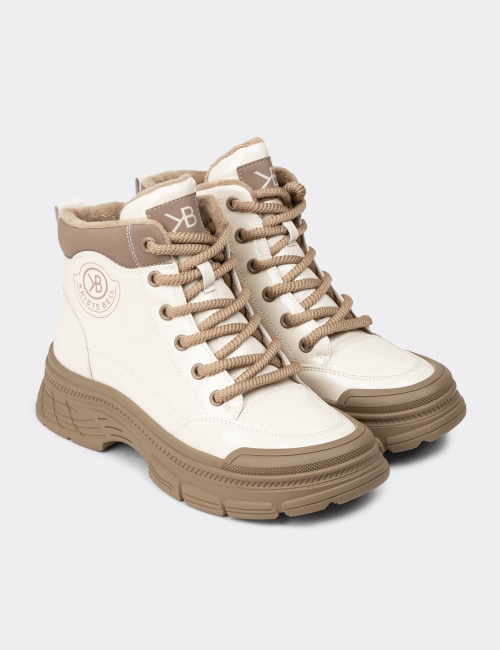 Women's Beige Glossy Boots - K2014ZBEJC01