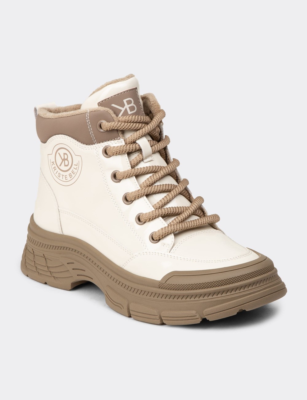 Women's Beige Glossy Boots - K2014ZBEJC01