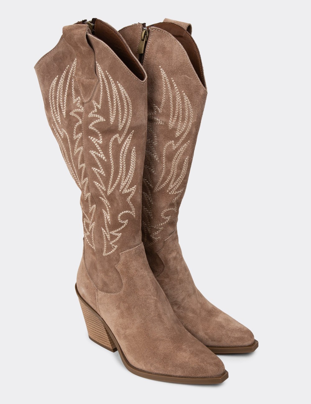 Women's Sandstone Suede Western Leather Boots - Z1614ZVZNC01