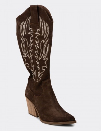 Women's Brown Suede Leather Western Boots