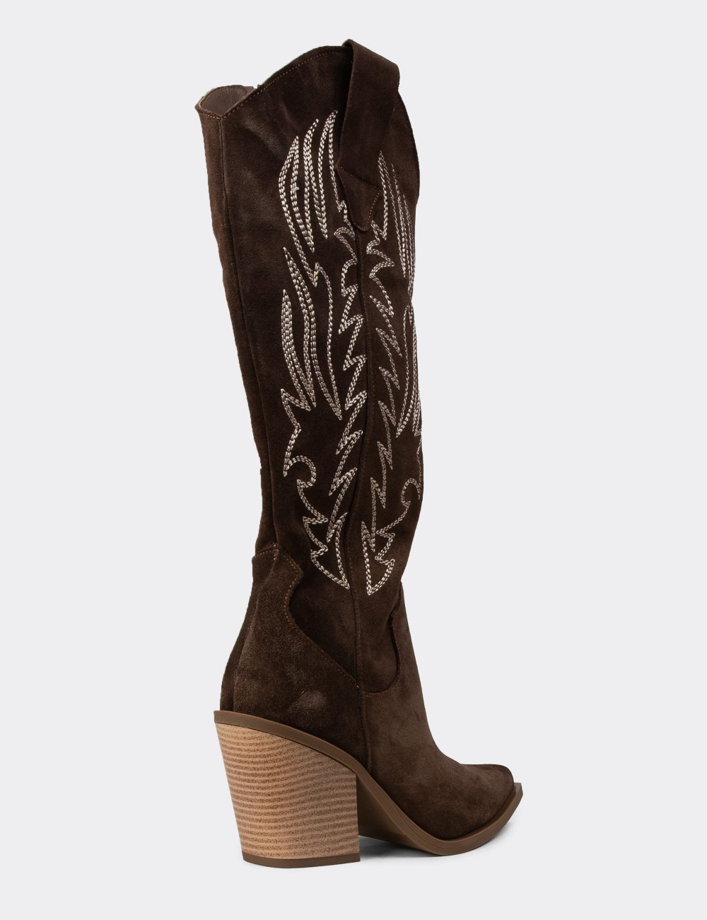 Women's Brown Suede Leather Western Boots - Z1614ZKHVC01
