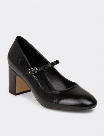 Women's Retro Black Glossy Mary Jane Shoes