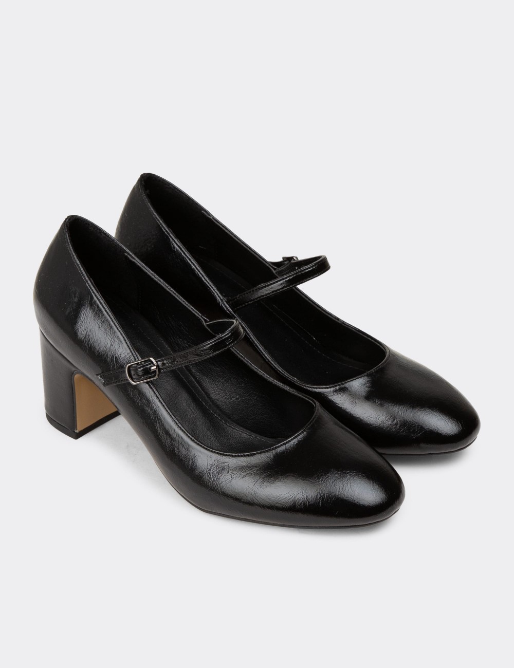 Women's Retro Black Glossy Mary Jane Shoes - K7100ZSYHM01