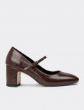 Women's Retro Brown Glossy Mary Jane Shoes