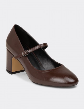 Women's Retro Brown Glossy Mary Jane Shoes