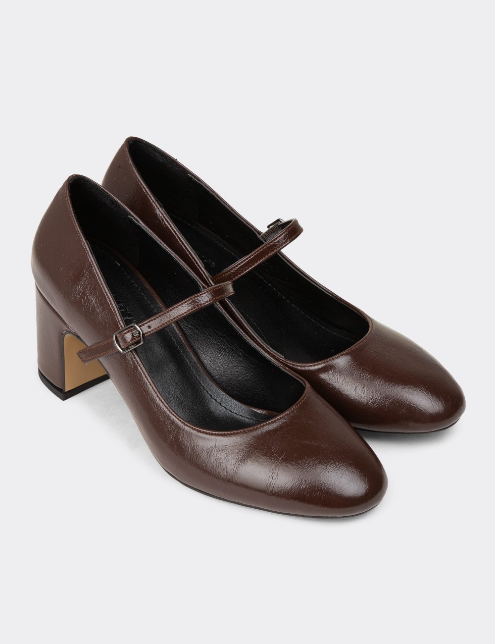 Women's Retro Brown Glossy Mary Jane Shoes - K7100ZKHVM01