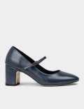Women's Retro Navy Glossy Mary Jane Shoes