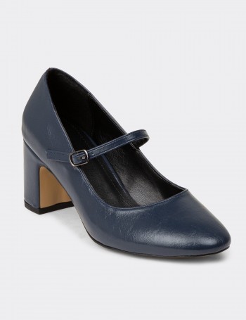 Women's Retro Navy Glossy Mary Jane Shoes