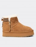 Women's Tan Suede Leather Ankle Boots