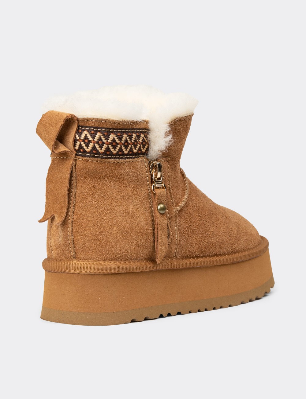 Women's Tan Suede Leather Ankle Boots - E8081ZTBAC01