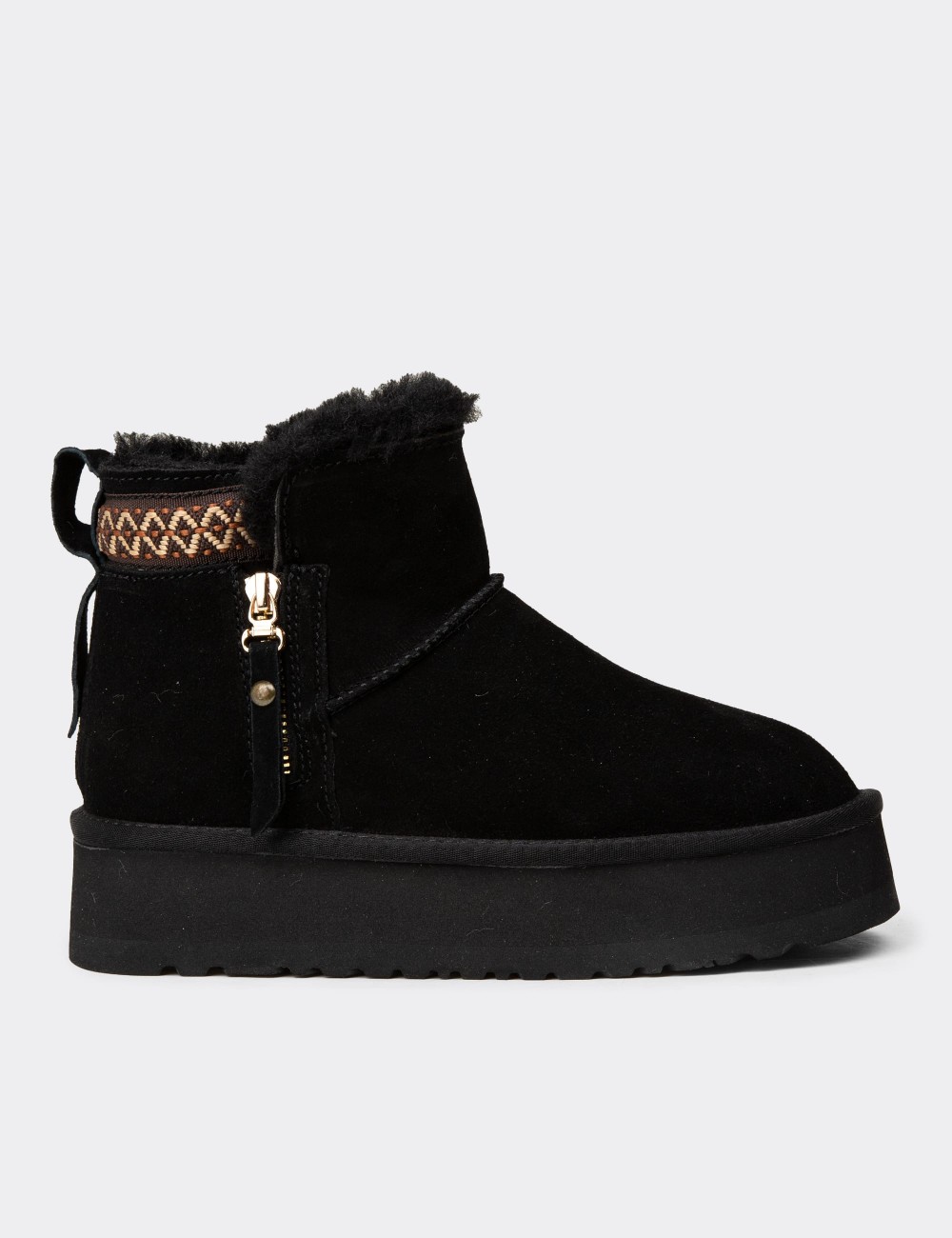 Women's Black Suede Leather Ankle Boots - E8081ZSYHC01