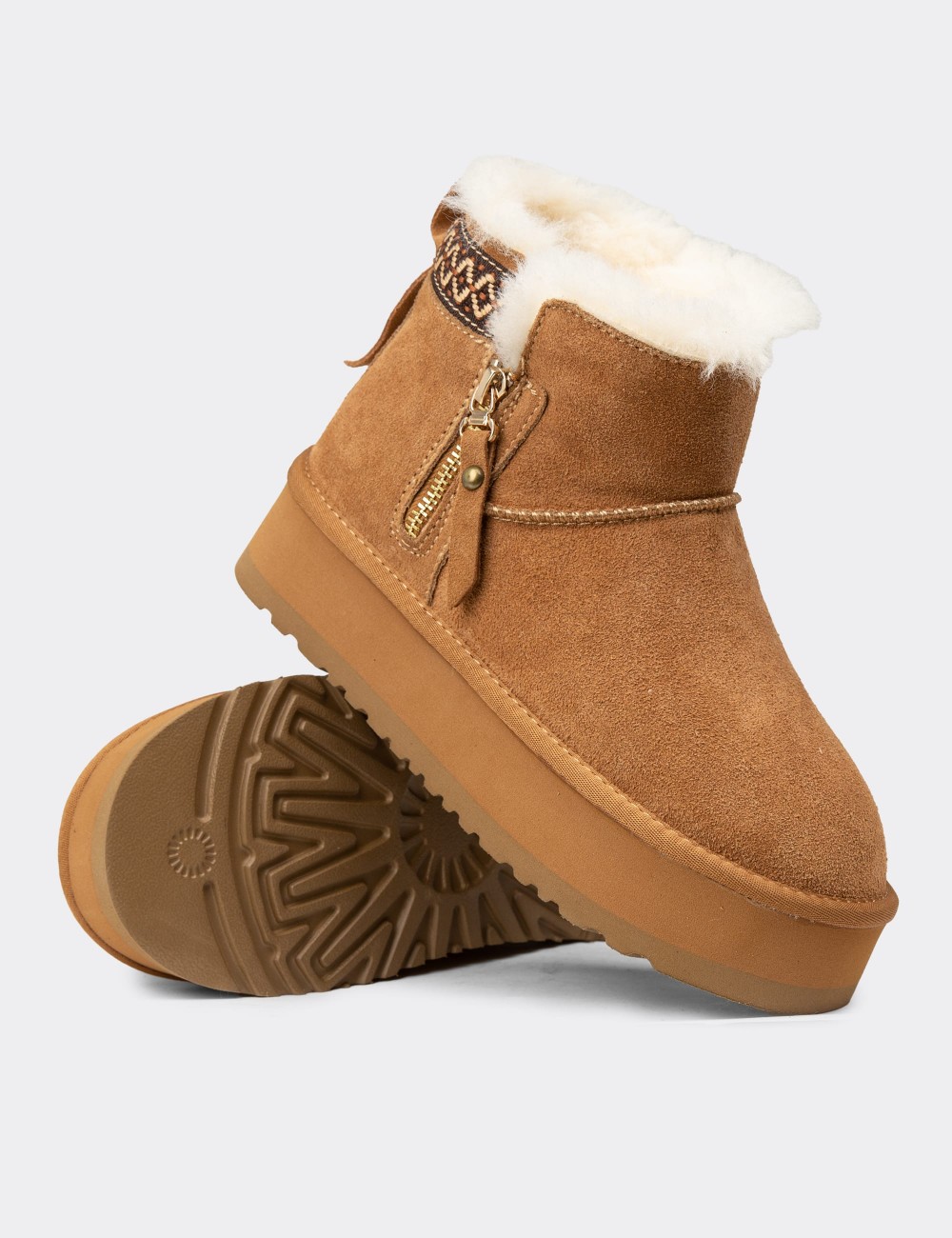 Women's Tan Suede Leather Ankle Boots - E8081ZTBAC01