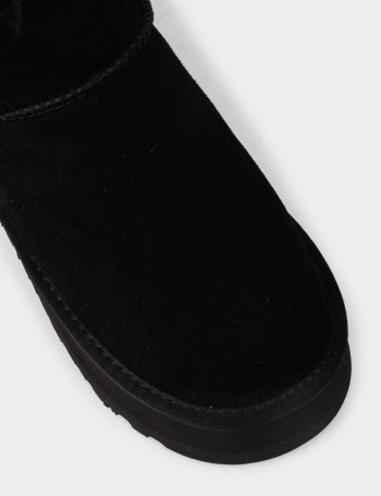 Women's Black Suede Leather Ankle Boots
