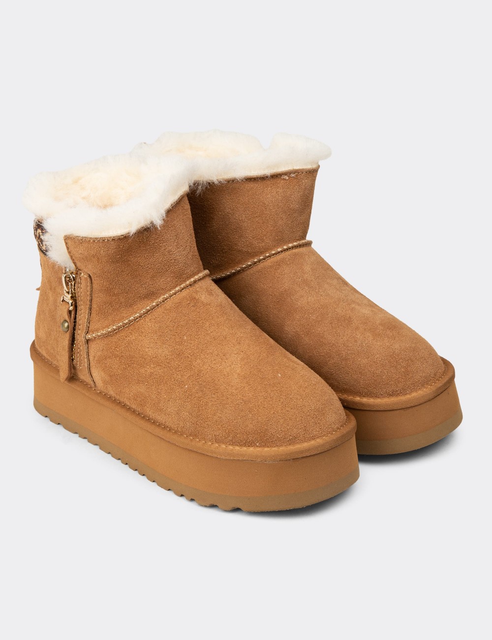 Women's Tan Suede Leather Ankle Boots - E8081ZTBAC01