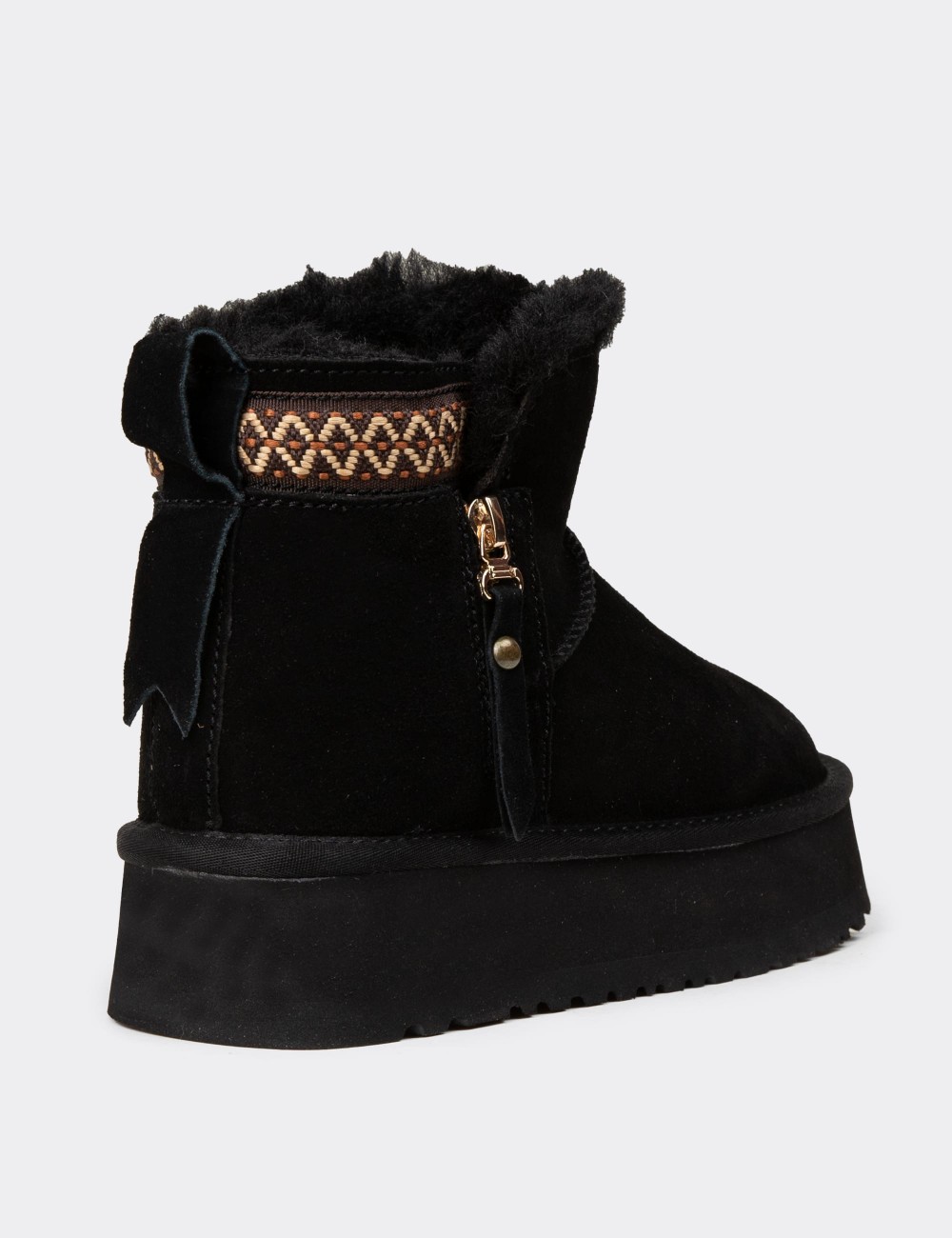 Women's Black Suede Leather Ankle Boots - E8081ZSYHC01