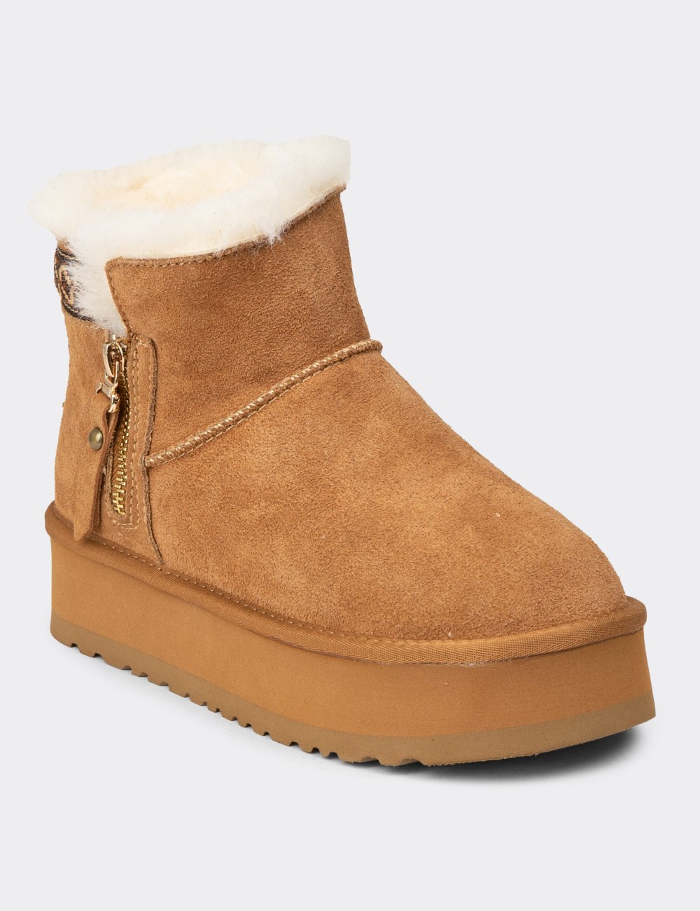 Women's Tan Suede Leather Ankle Boots - E8081ZTBAC01