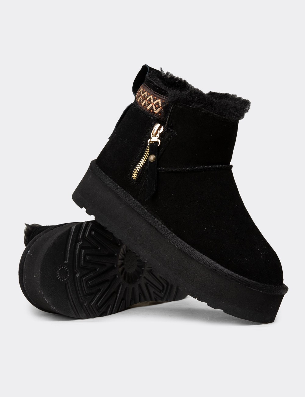 Women's Black Suede Leather Ankle Boots - E8081ZSYHC01
