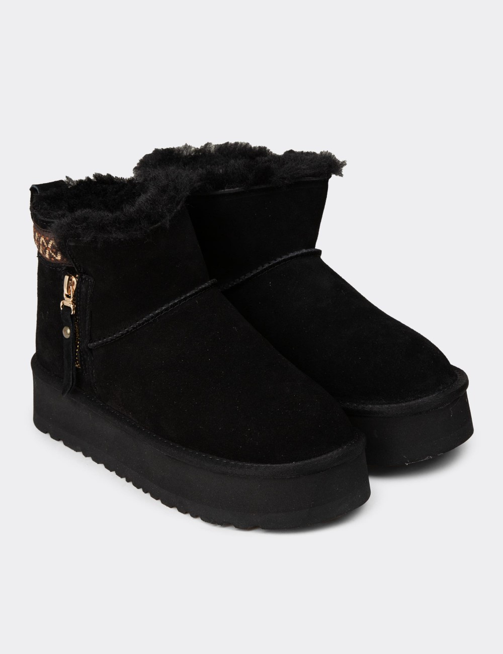 Women's Black Suede Leather Ankle Boots - E8081ZSYHC01