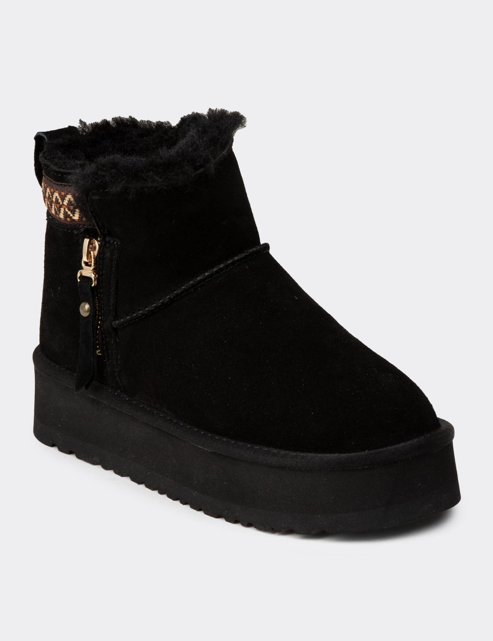 Women's Black Suede Leather Ankle Boots - E8081ZSYHC01