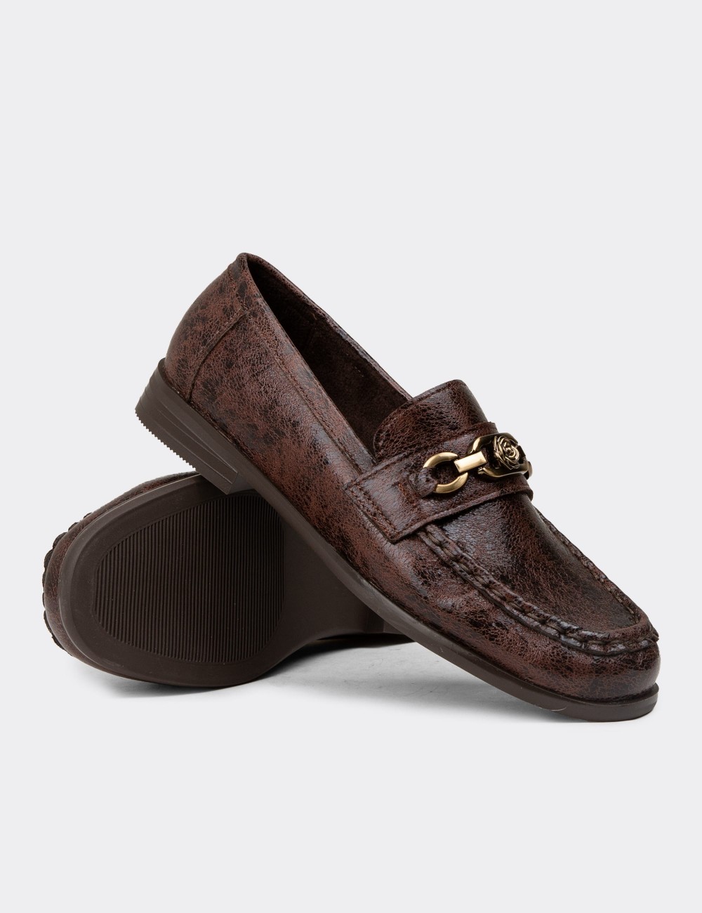 Women's Brown Loafers - K0012ZKHVC01