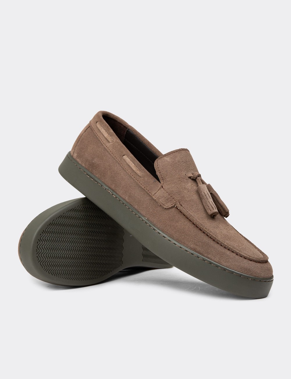 Men's Sandstone Suede Leather Slip-Ons - 01994MVZNC01
