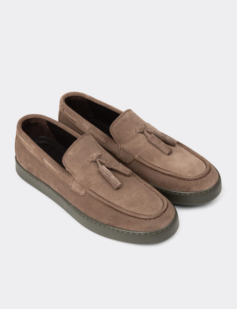 Men's Sandstone Suede Leather Slip-Ons - 01994MVZNC01