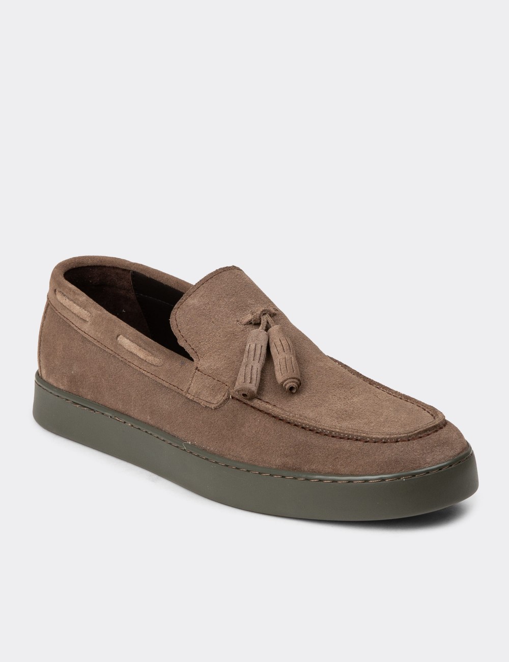Men's Sandstone Suede Leather Slip-Ons - 01994MVZNC01
