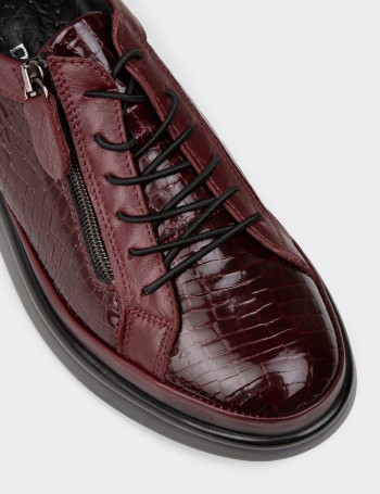 Women's Burgundy Leather Lace-up Shoes