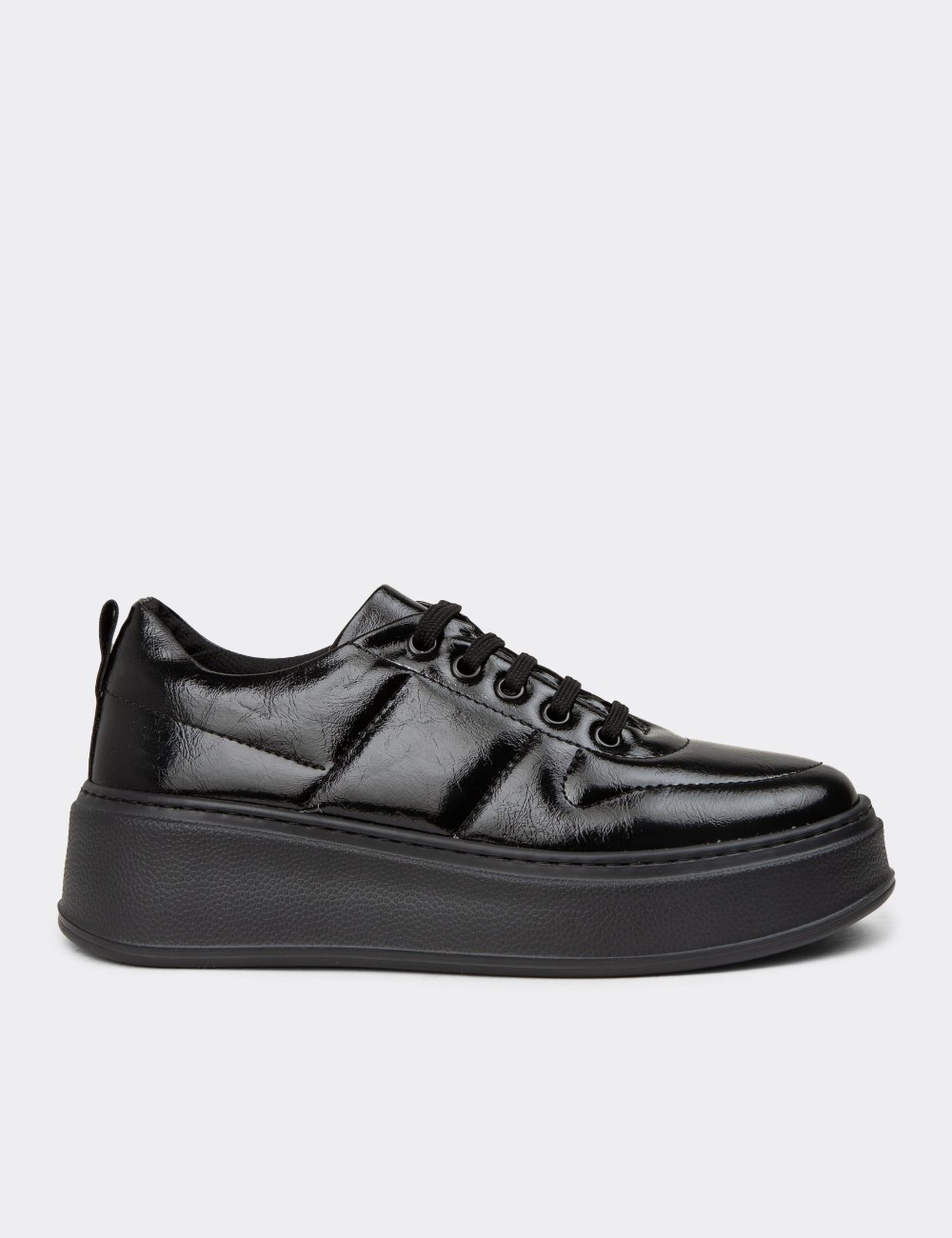 Women's Retro Black Patent Sneakers - CE483ZSYHC01