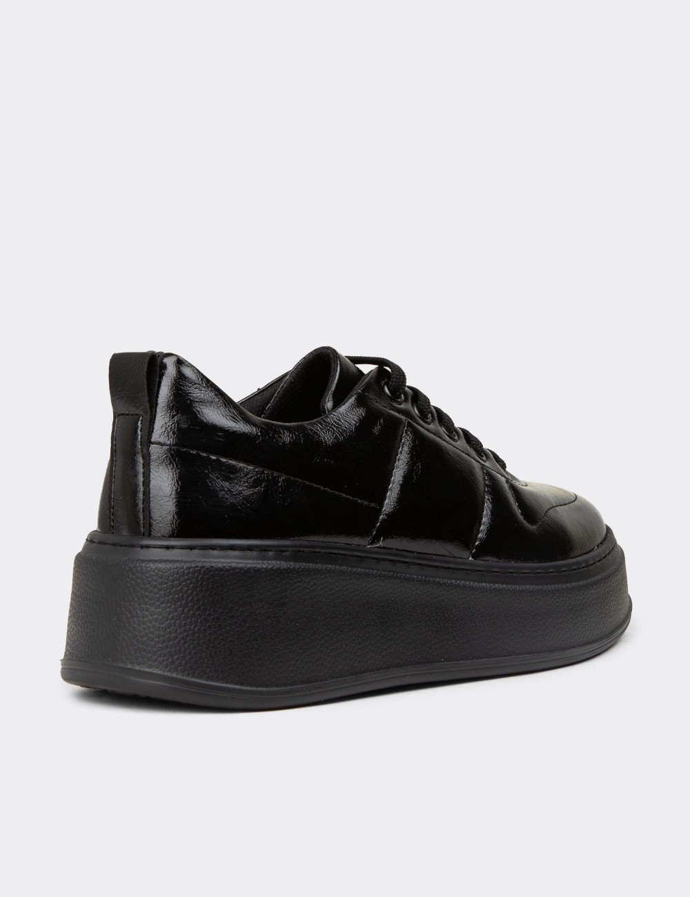 Women's Retro Black Patent Sneakers - CE483ZSYHC01