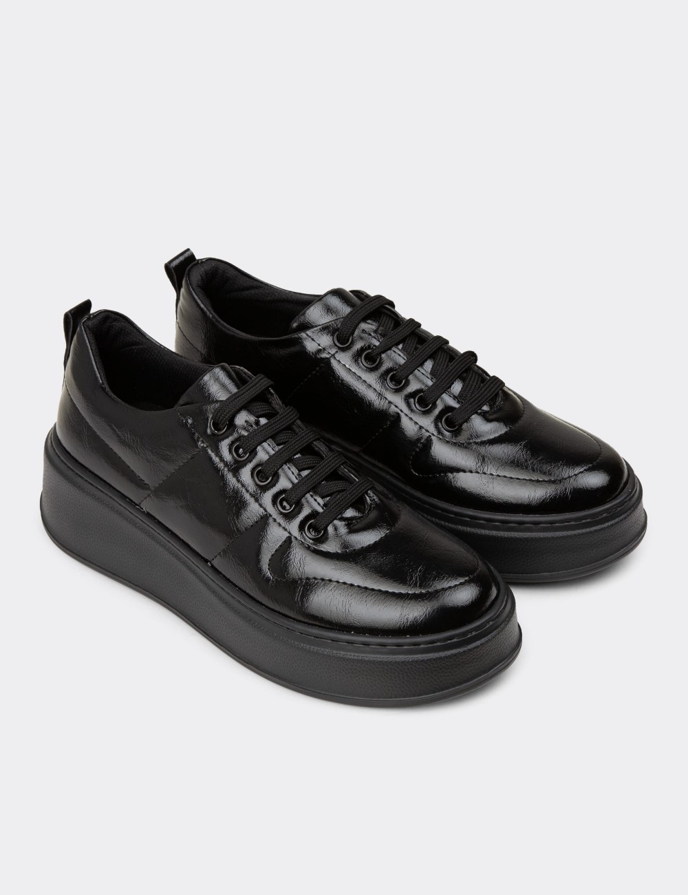 Women's Retro Black Patent Sneakers - CE483ZSYHC01