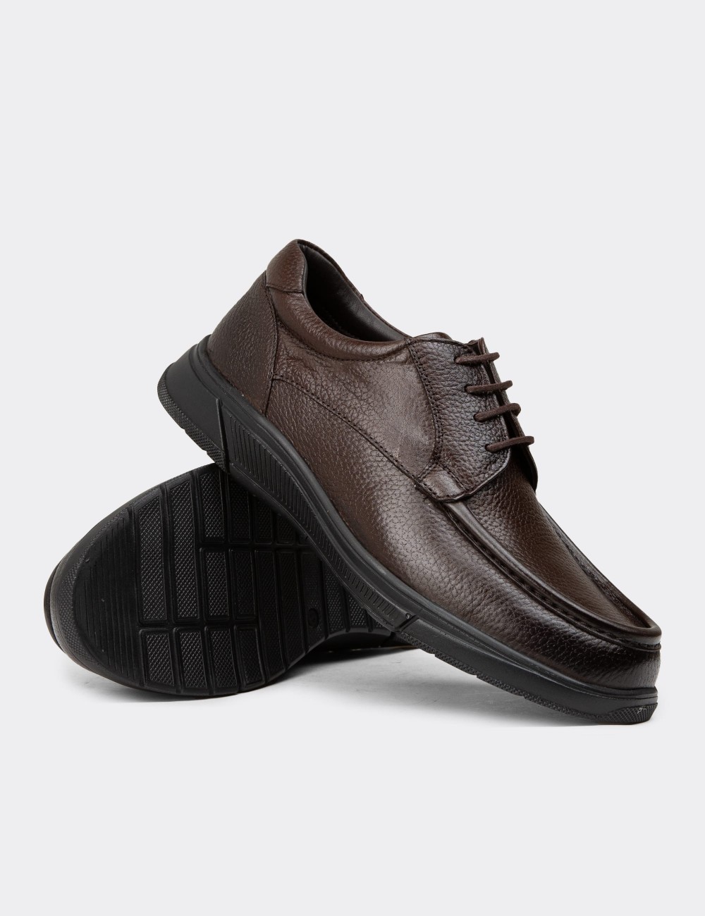 Men's Brown Leather Lace-up Shoes - 01998MKHVC01