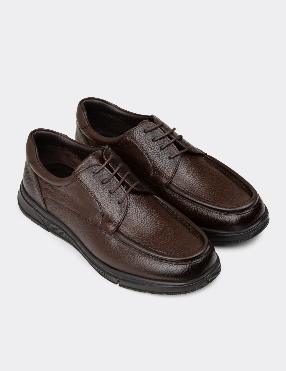 Men's Brown Leather Lace-up Shoes - 01998MKHVC01