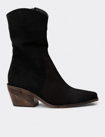 Women's Black Suede Leather Cowboy Boots