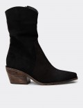 Women's Black Suede Leather Cowboy Boots