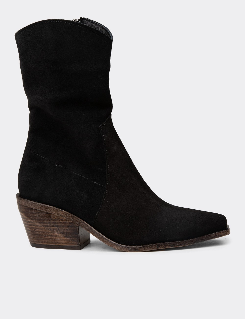 Women's Black Suede Leather Cowboy Boots - Z1564ZSYHC01