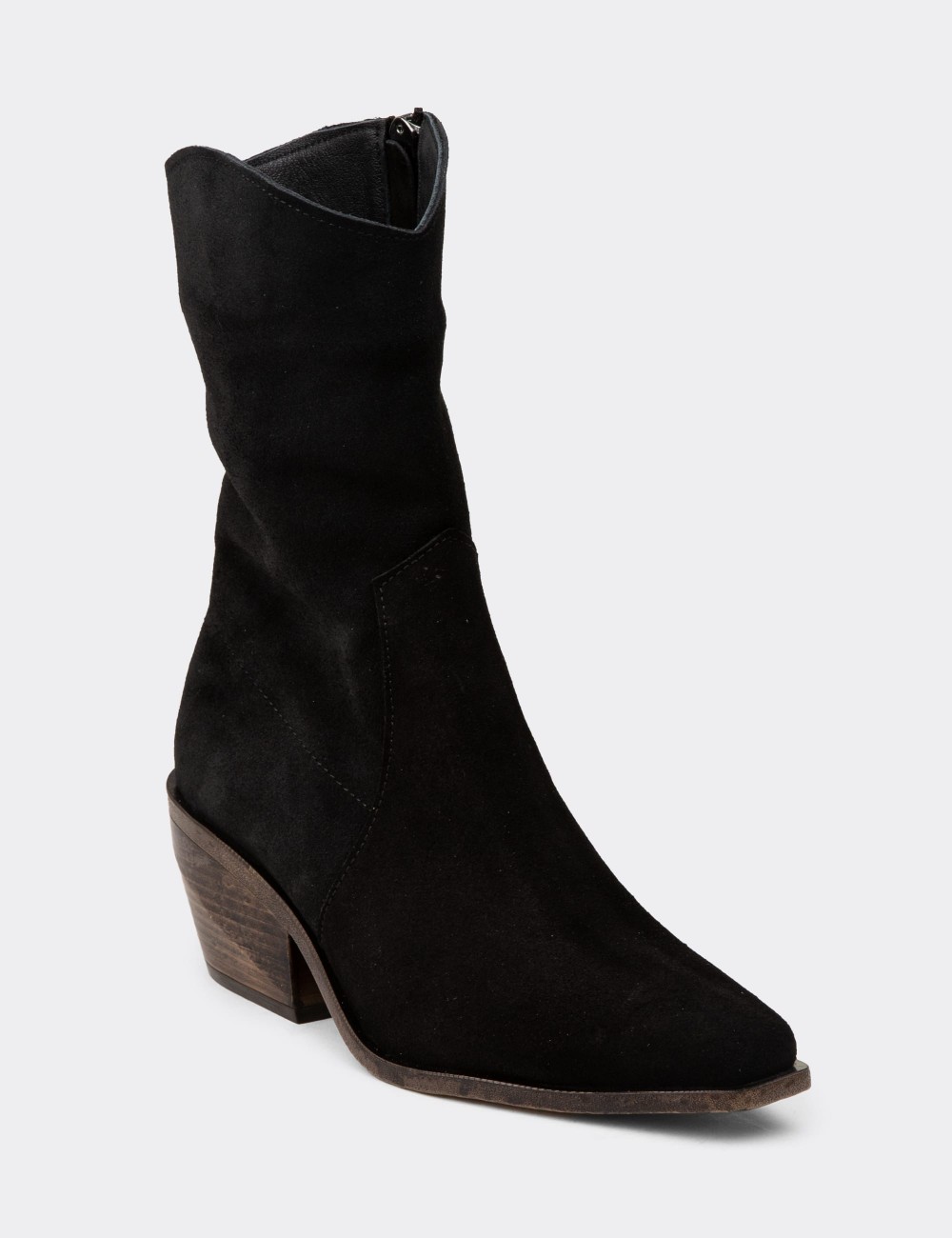 Women's Black Suede Leather Cowboy Boots - Z1564ZSYHC01