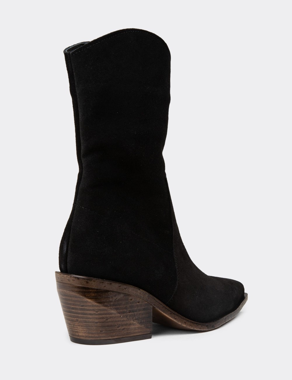 Women's Black Suede Leather Cowboy Boots - Z1564ZSYHC01