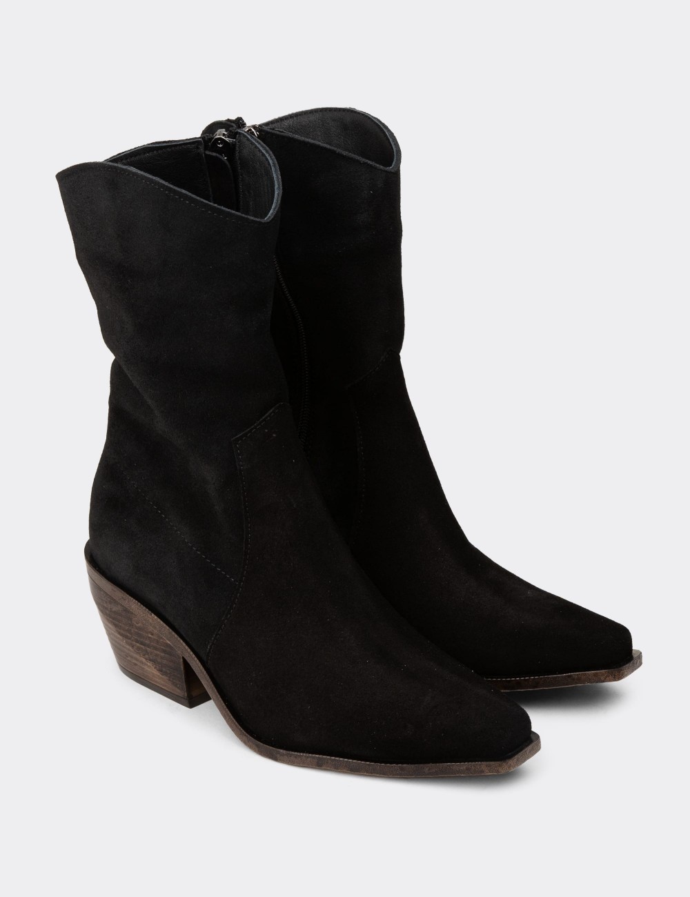 Women's Black Suede Leather Cowboy Boots - Z1564ZSYHC01