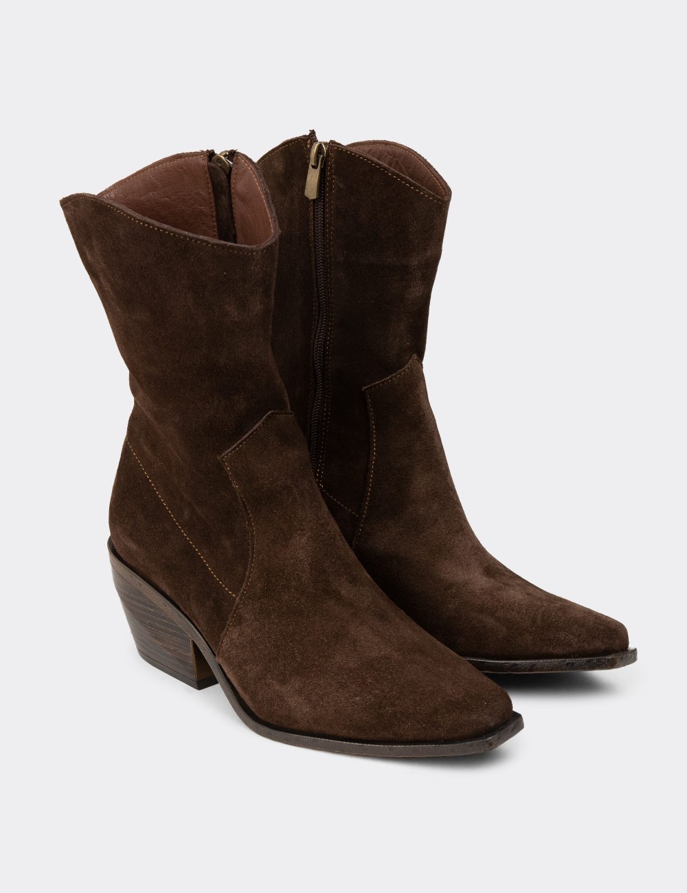 Women’s Brown Suede Leather Cowboy Boots - Z1564ZKHVC01