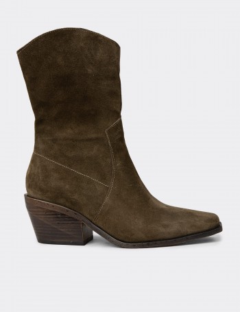 Women's Green Suede Leather Western Boots